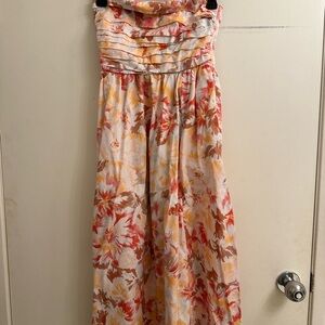 Abercrombie & Fitch Strapless Yellow Orange Floral Emerson Midi Dress XSP